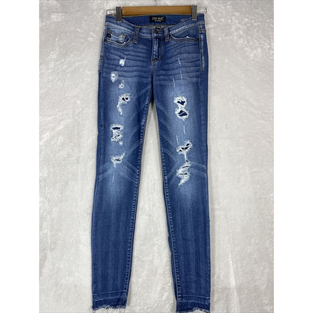 Judy Blue Skinny Fit‎ Denim Patch Distressed Size 3/26 Style JB8240MD